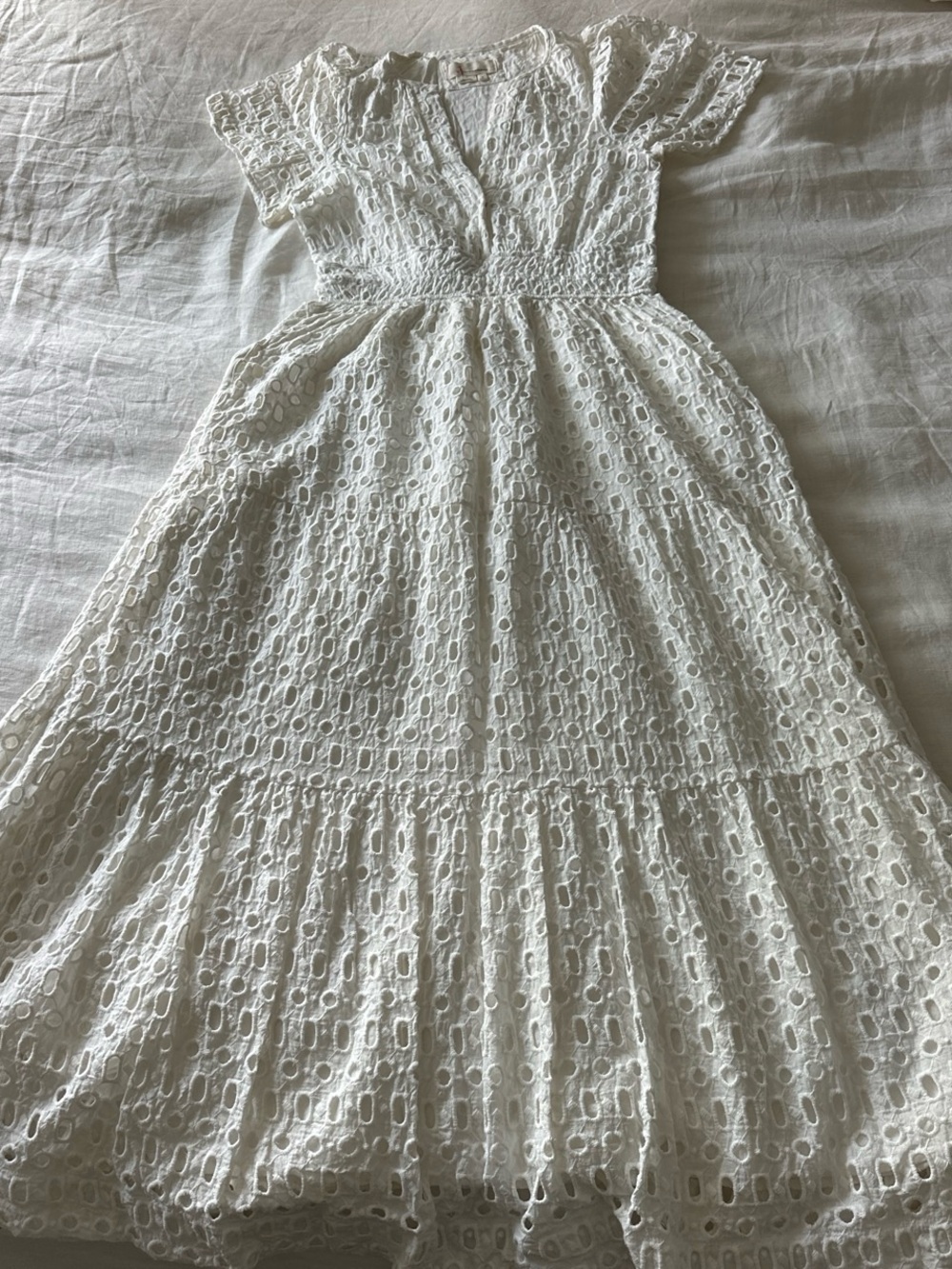 Anthropologie White Eyelet Dress with Smocked Waist